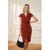 imageGRACE KARIN Womens Summer Midi Dresses Cap Sleeve Tie Waist Work Dress Slit VNeck Bodycon Dress Business Casual OutfitsBrown Red