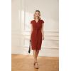 imageGRACE KARIN Womens Summer Midi Dresses Cap Sleeve Tie Waist Work Dress Slit VNeck Bodycon Dress Business Casual OutfitsBrown Red