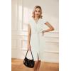 imageGRACE KARIN Womens Summer Midi Dresses Cap Sleeve Tie Waist Work Dress Slit VNeck Bodycon Dress Business Casual OutfitsIvory