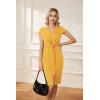 imageGRACE KARIN Womens Summer Midi Dresses Cap Sleeve Tie Waist Work Dress Slit VNeck Bodycon Dress Business Casual OutfitsYellow