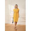 imageGRACE KARIN Womens Summer Midi Dresses Cap Sleeve Tie Waist Work Dress Slit VNeck Bodycon Dress Business Casual OutfitsYellow