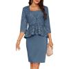 imageGRACE KARIN Womens 2024 Bodycon Dress Mother of The Bride Dresses Formal Dress Two Piece Dress with Sequin Lace JacketMist Blue