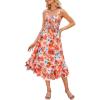 imageGRACE KARIN Womens 2024 Summer Floral Boho Dress Square Neck Strapped Swing A Line Beach Long Maxi DressOrange Flower