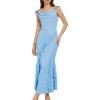 imageGRACE KARIN Womens Cowl Neck Sleeveless Ruffled Fishtail Dress High Slit Bodycon Cocktail Party Maxi DressLight Blue