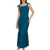 imageGRACE KARIN Womens Cowl Neck Sleeveless Ruffled Fishtail Dress High Slit Bodycon Cocktail Party Maxi DressPeacock Blue