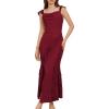 imageGRACE KARIN Womens Cowl Neck Sleeveless Ruffled Fishtail Dress High Slit Bodycon Cocktail Party Maxi DressWine Red