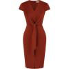 imageGRACE KARIN Womens Summer Midi Dresses Cap Sleeve Tie Waist Work Dress Slit VNeck Bodycon Dress Business Casual OutfitsBrown Red
