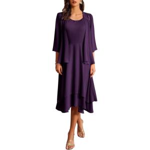 imageGRACE KARIN Women Dresses for Party Formal 2024 Mother of The Bride Dress Wedding Guest Dress with Sequin Jacket LongDark Purple