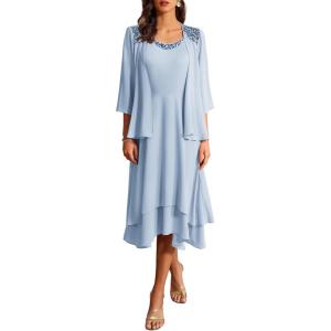 imageGRACE KARIN Women Dresses for Party Formal 2024 Mother of The Bride Dress Wedding Guest Dress with Sequin Jacket LongLight Blue