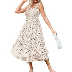 imageGRACE KARIN Womens 2024 Summer Floral Boho Dress Square Neck Strapped Swing A Line Beach Long Maxi DressBlack Dot