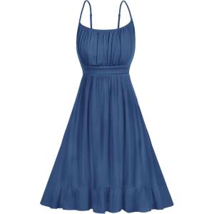 imageGRACE KARIN Womens Spaghetti Strap Floral Dress Ruffle Hem Pleated Casual Summer Dress Boho Flowy Midi Beach DressGrey Blue