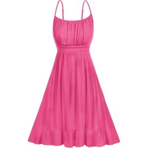 imageGRACE KARIN Womens Spaghetti Strap Floral Dress Ruffle Hem Pleated Casual Summer Dress Boho Flowy Midi Beach DressRose Red