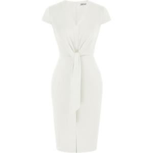 imageGRACE KARIN Womens Summer Midi Dresses Cap Sleeve Tie Waist Work Dress Slit VNeck Bodycon Dress Business Casual OutfitsIvory