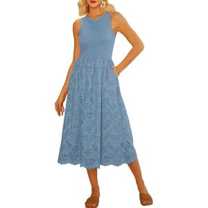 imageGRACE KARIN Womens Summer Sleeveless Tank Dress A Line Midi Dress Cotton Crewneck Casual Holiday Dress with PocketsHaze Blue