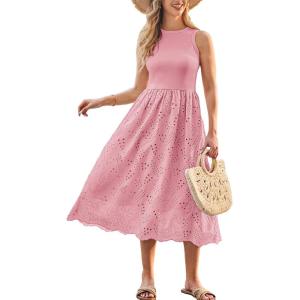 imageGRACE KARIN Womens Summer Sleeveless Tank Dress A Line Midi Dress Cotton Crewneck Casual Holiday Dress with PocketsLight Pink