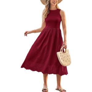 imageGRACE KARIN Womens Summer Sleeveless Tank Dress A Line Midi Dress Cotton Crewneck Casual Holiday Dress with PocketsWine Red