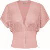 imageGRACE KARIN 2024 Women Short Sleeve Crochet Cardigan Summer Draped VNeck Bolero Shrug Sweater Hollow Out Beach Cover UpPink