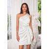 imageGRACE KARIN Women Satin Dress Cocktail One Shoulder Sleeveless Bodycon Tie Waist Party Mini DressesWhite