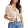 imageGRACE KARIN 2024 Women Short Sleeve Crochet Cardigan Summer Draped VNeck Bolero Shrug Sweater Hollow Out Beach Cover UpApricoat