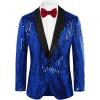 imageGRACE KARIN Mens Shiny Sequin Blazer One Button Suit Jacket Shawl Lapel Tuxedo Party Dinner PromRoyal Blue