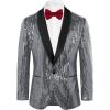 imageGRACE KARIN Mens Shiny Sequin Blazer One Button Suit Jacket Shawl Lapel Tuxedo Party Dinner PromSilver