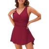 imageGRACE KARIN Swim Dress One Piece Swimsuit Women Tummy Control Bathing Suit Tie Knot V Neck Swimdress SwimwearWine Redno Pinstripe