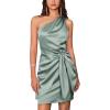 imageGRACE KARIN Women Satin Dress Cocktail One Shoulder Sleeveless Bodycon Tie Waist Party Mini DressesGreen
