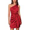 imageGRACE KARIN Women Satin Dress Cocktail One Shoulder Sleeveless Bodycon Tie Waist Party Mini DressesRed