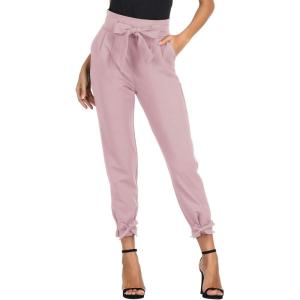 imageGRACE KARIN Womens Casual High Waist Pencil Pants with Pockets BowKnot Cropped Paper Bag Pants for WorkTea Rose