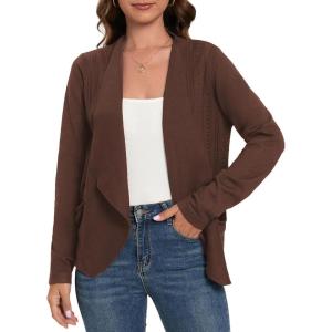 imageGRACE KARIN Womens Open Front Sweater Blazer Lapel Cardigan Sweater Long Sleeve Knitted Blazer Jackets with PocketsChocolate