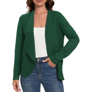 imageGRACE KARIN Womens Open Front Sweater Blazer Lapel Cardigan Sweater Long Sleeve Knitted Blazer Jackets with PocketsDark Green