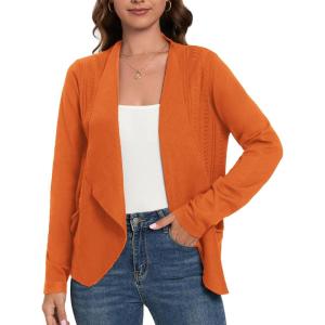 imageGRACE KARIN Womens Open Front Sweater Blazer Lapel Cardigan Sweater Long Sleeve Knitted Blazer Jackets with PocketsOrange