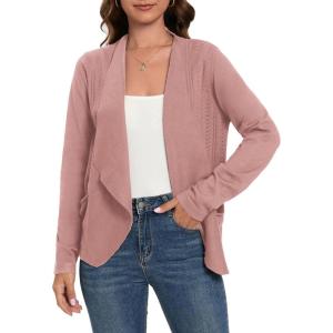 imageGRACE KARIN Womens Open Front Sweater Blazer Lapel Cardigan Sweater Long Sleeve Knitted Blazer Jackets with PocketsPink