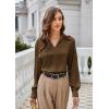 imageGRACE KARIN Womens Satin Silk Blouse Lapel V Neck Long Sleeve Casual Work Blouse Shirts Pullover TopsBrown