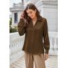 imageGRACE KARIN Womens Satin Silk Blouse Lapel V Neck Long Sleeve Casual Work Blouse Shirts Pullover TopsBrown