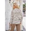 imageGRACE KARIN Womens Satin Silk Blouse Lapel V Neck Long Sleeve Casual Work Blouse Shirts Pullover TopsBrown Flora
