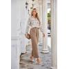 imageGRACE KARIN Womens Satin Silk Blouse Lapel V Neck Long Sleeve Casual Work Blouse Shirts Pullover TopsBrown Flora