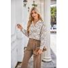 imageGRACE KARIN Womens Satin Silk Blouse Lapel V Neck Long Sleeve Casual Work Blouse Shirts Pullover TopsBrown Flora
