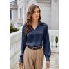 imageGRACE KARIN Womens Satin Silk Blouse Lapel V Neck Long Sleeve Casual Work Blouse Shirts Pullover TopsDrak Blue