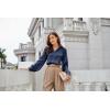 imageGRACE KARIN Womens Satin Silk Blouse Lapel V Neck Long Sleeve Casual Work Blouse Shirts Pullover TopsDrak Blue