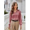 imageGRACE KARIN Womens Satin Silk Blouse Lapel V Neck Long Sleeve Casual Work Blouse Shirts Pullover TopsDrak Pink