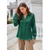 imageGRACE KARIN Womens Satin Silk Blouse Lapel V Neck Long Sleeve Casual Work Blouse Shirts Pullover TopsGrenn