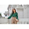 imageGRACE KARIN Womens Satin Silk Blouse Lapel V Neck Long Sleeve Casual Work Blouse Shirts Pullover TopsGrenn