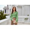 imageGRACE KARIN Womens Satin Silk Blouse Lapel V Neck Long Sleeve Casual Work Blouse Shirts Pullover TopsLight Green