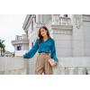 imageGRACE KARIN Womens Satin Silk Blouse Lapel V Neck Long Sleeve Casual Work Blouse Shirts Pullover TopsPeacock Blue