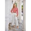 imageGRACE KARIN Womens Satin Silk Blouse Lapel V Neck Long Sleeve Casual Work Blouse Shirts Pullover TopsRed Ripple