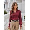 imageGRACE KARIN Womens Satin Silk Blouse Lapel V Neck Long Sleeve Casual Work Blouse Shirts Pullover TopsWine Red