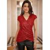imageGRACE KARIN Womens Sparkle Sequin Top Shimmer Glitter Blouse Twist Front V Neck Cap Sleeve Club Party ShirtBright Red