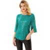 imageWomens Sparkle Sequin Party Blouse Tops Shimmer Glitter 34 Slit Sleeve Dressy TopsBlue Green