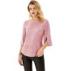imageWomens Sparkle Sequin Party Blouse Tops Shimmer Glitter 34 Slit Sleeve Dressy TopsLight Pink